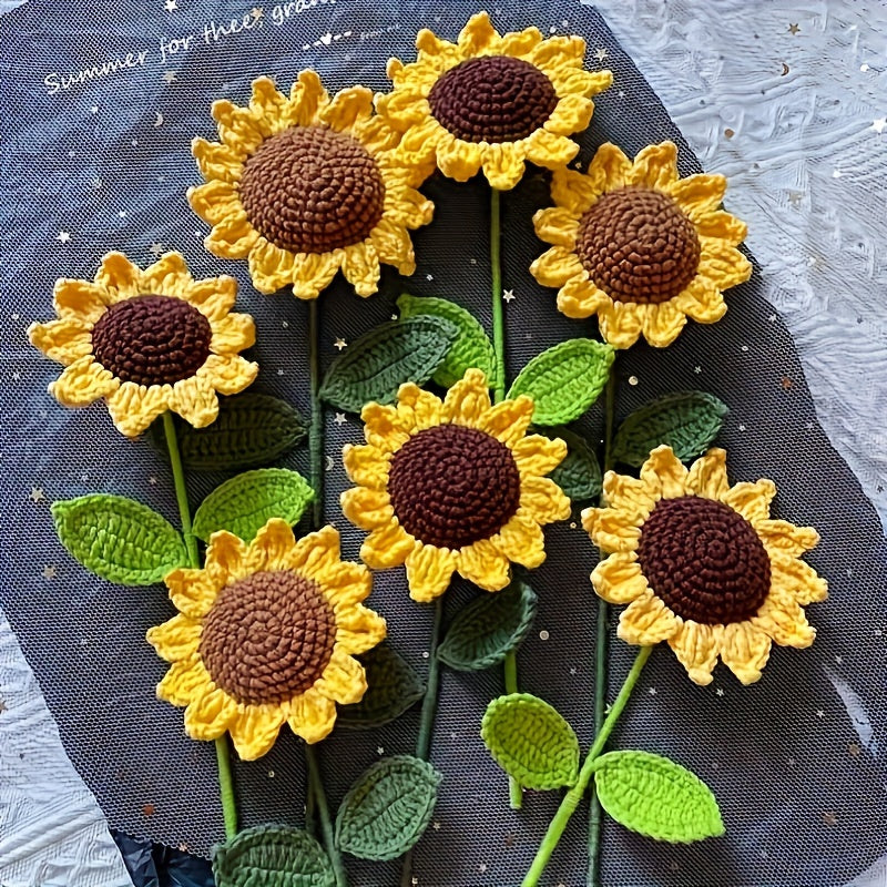 [Handmade Crochet Bouquet] Handmade 1pc Crochet Sunflower Bouquet | Textile Yarn Knitted Flowers, Art and Crafts, Ideal for Graduation, Home Decor, and Festive Arrangements, Christmas Present, Yarn, Available In 1/3pcs, Perfect for Room Decor