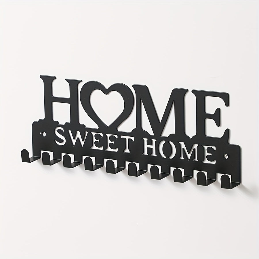 [Wall-Mounted Rust-Resistant Key Holder] Chic Black Metal Key Holder - Wall-Mounted Storage Rack with Decorative Hooks for Coats, Hats & More - Rust-Resistant Organizer for Entryway or Hallway