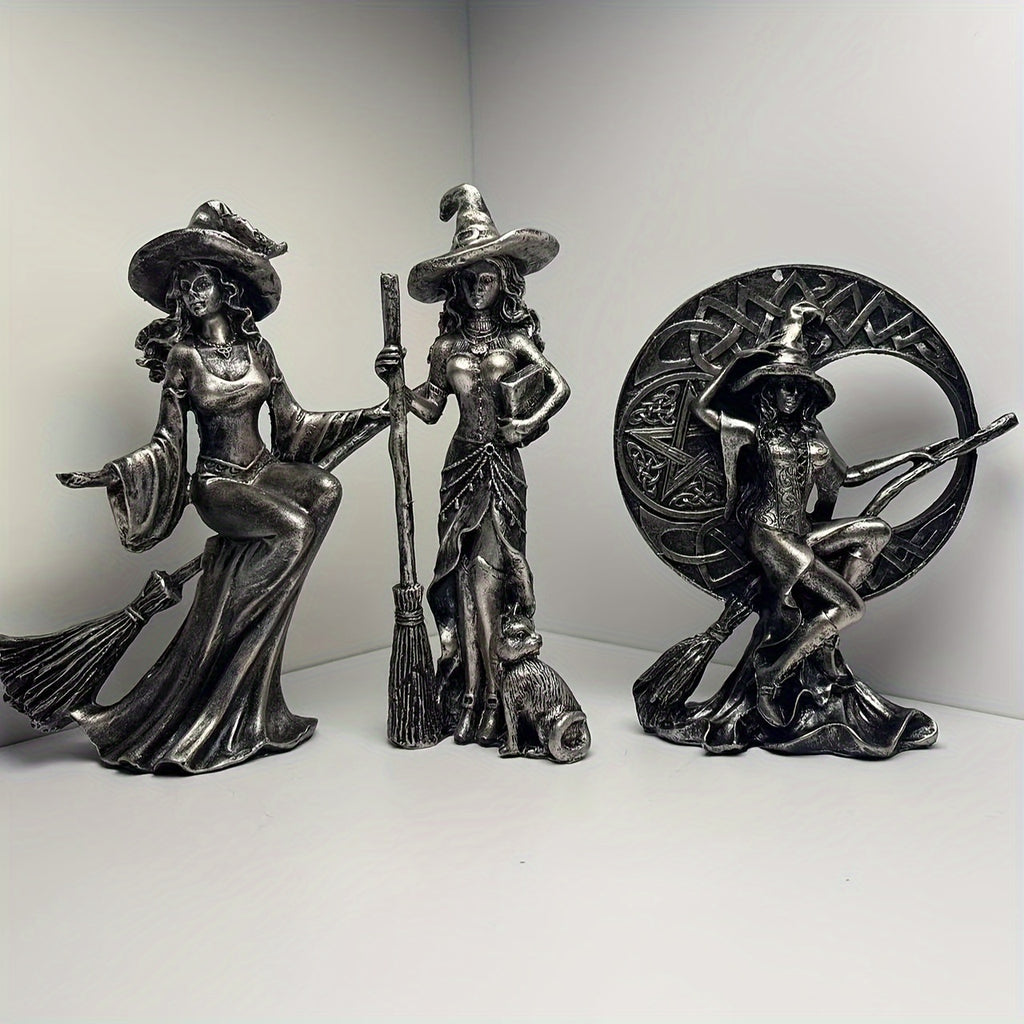 1pc Creative Broom Moon Witch Ornament for Living Room Tabletop Home Decoration Wizard Figure Statue European Style Decorative
