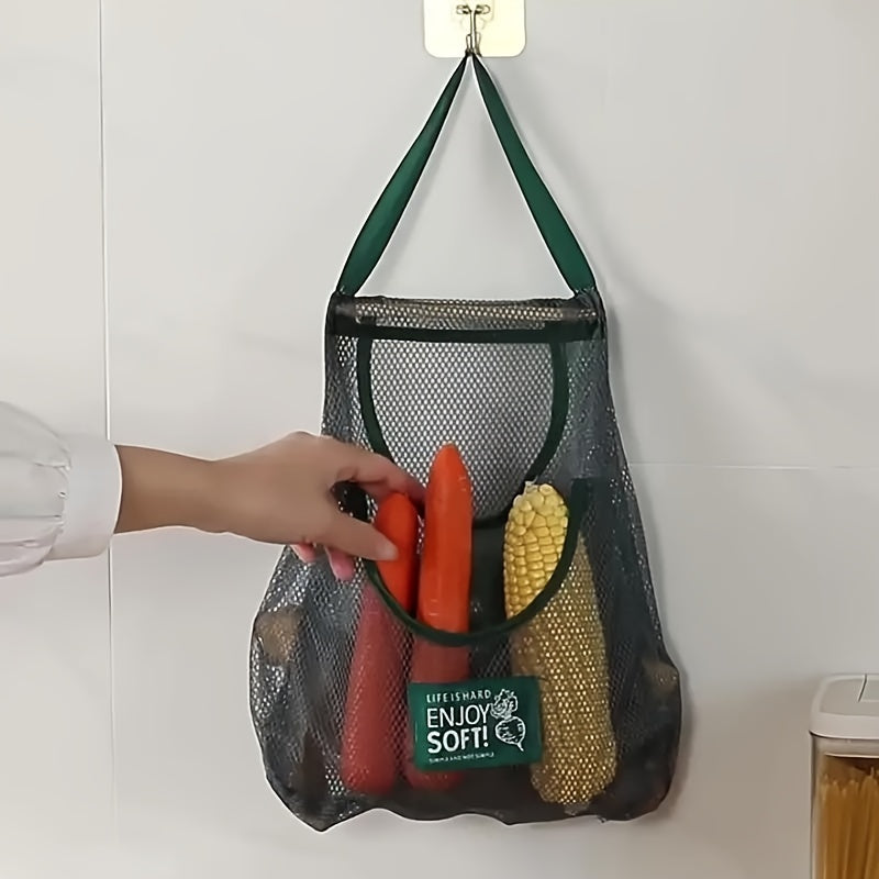 [Wall-Mounted Mesh Bag Organizer] Versatile Kitchen Storage Mesh Bag - Wall-Mounted Organizer for Fruits, Vegetables, Ginger & Garlic | Essential Home Accessory