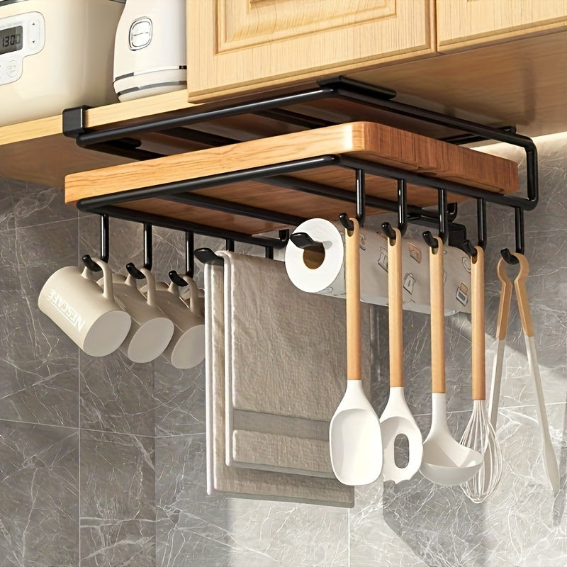 1pc Storage Rack, Stainless Steel Under-Cabinet Hanging Rack, Multipurpose Wall-mounted Storage Organizer, For Kitchen And Restaurant, Kitchen Organizers And Storage, Kitchen Accessories