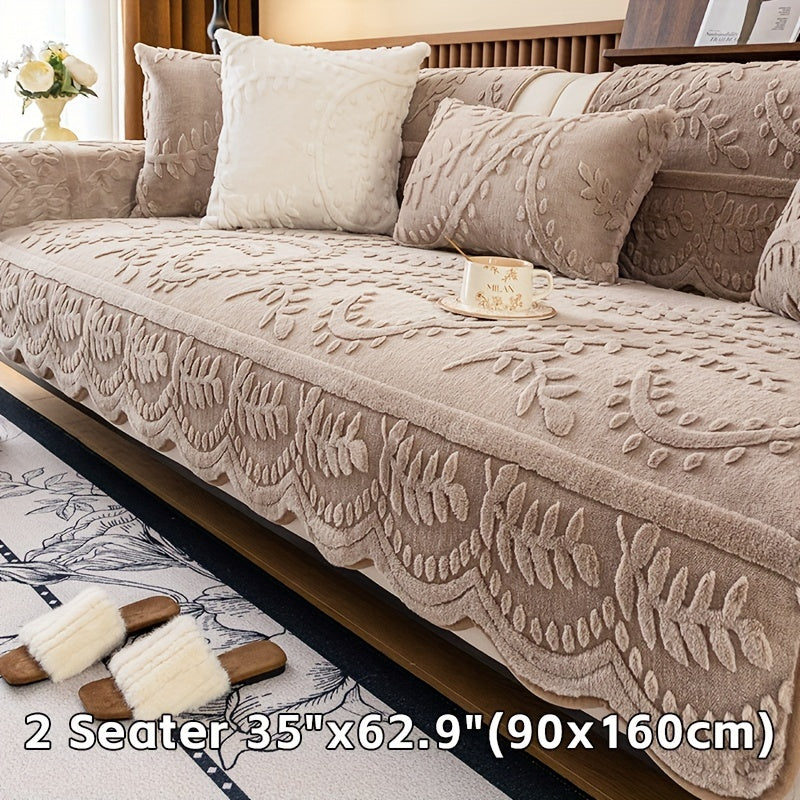 [Warm Faux Fur Sofa Cover] Thick, Warm Faux Fur 1pc Plush Leopard Print Sofa Cover - Pet-Friendly, Non-Slip Couch Protector - Fits Multiple Sofa Sizes for Living Room, Bedroom, Office Decor