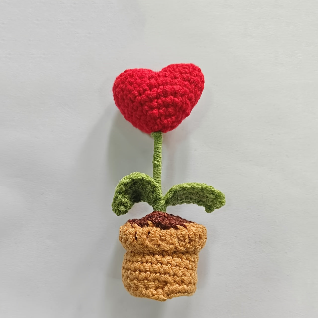 1pc Handcrafted Crochet Heart-Shaped Potted Plant, Fabric Artificial Peony Decoration, No Electricity Needed, Valentine's Day Home Decor Accent