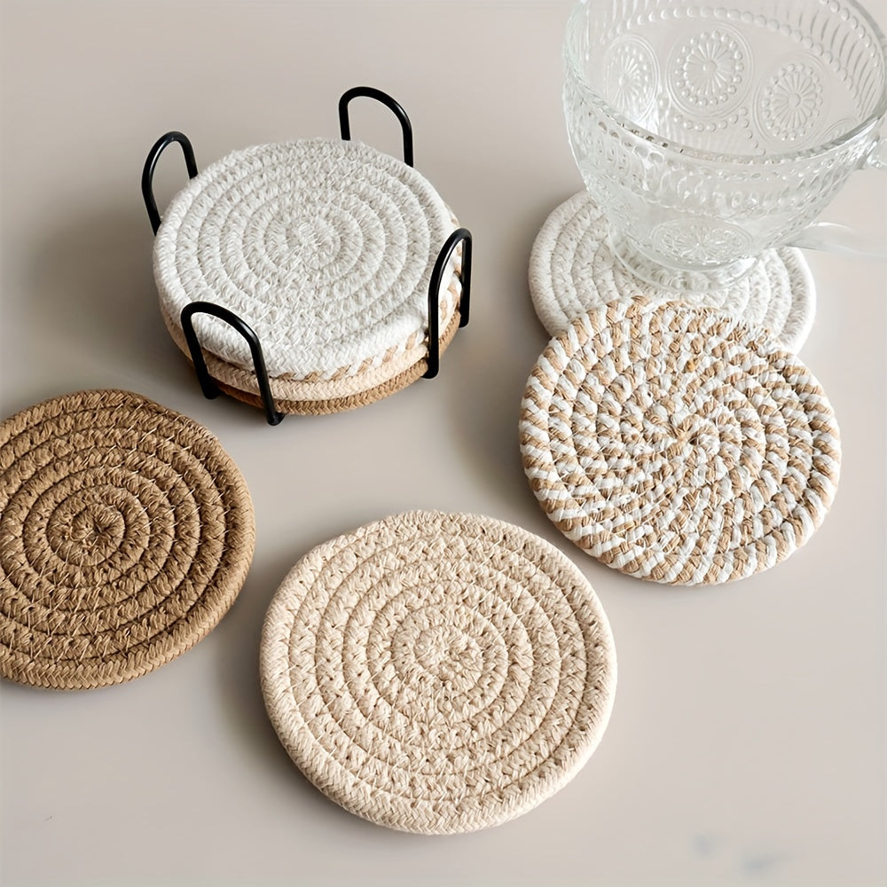 8pcs Absorbent Coasters Set, Minimalist Drink Mats for Coffee Table Home Decor, Bar Housewarming Gift, Brown Series, Polyester Blend 100%, Non-woven Fabric Lining
