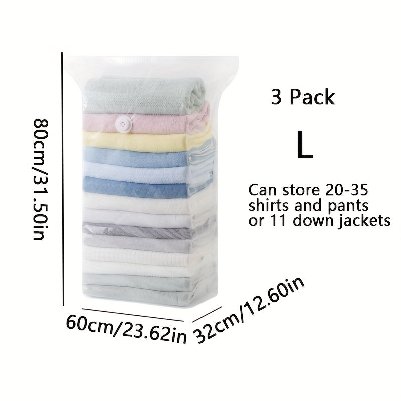[3pcs Space Saver Storage Bags] 3pcs DYWMM Space Saver Vacuum Compression Storage Bags | 80% More Efficient for Quilts, Blankets, Bedding, Clothes, Pillows & More | Plastic, No Electricity Needed, Large Capacity Storage Solution, Clothes Organizer Storage