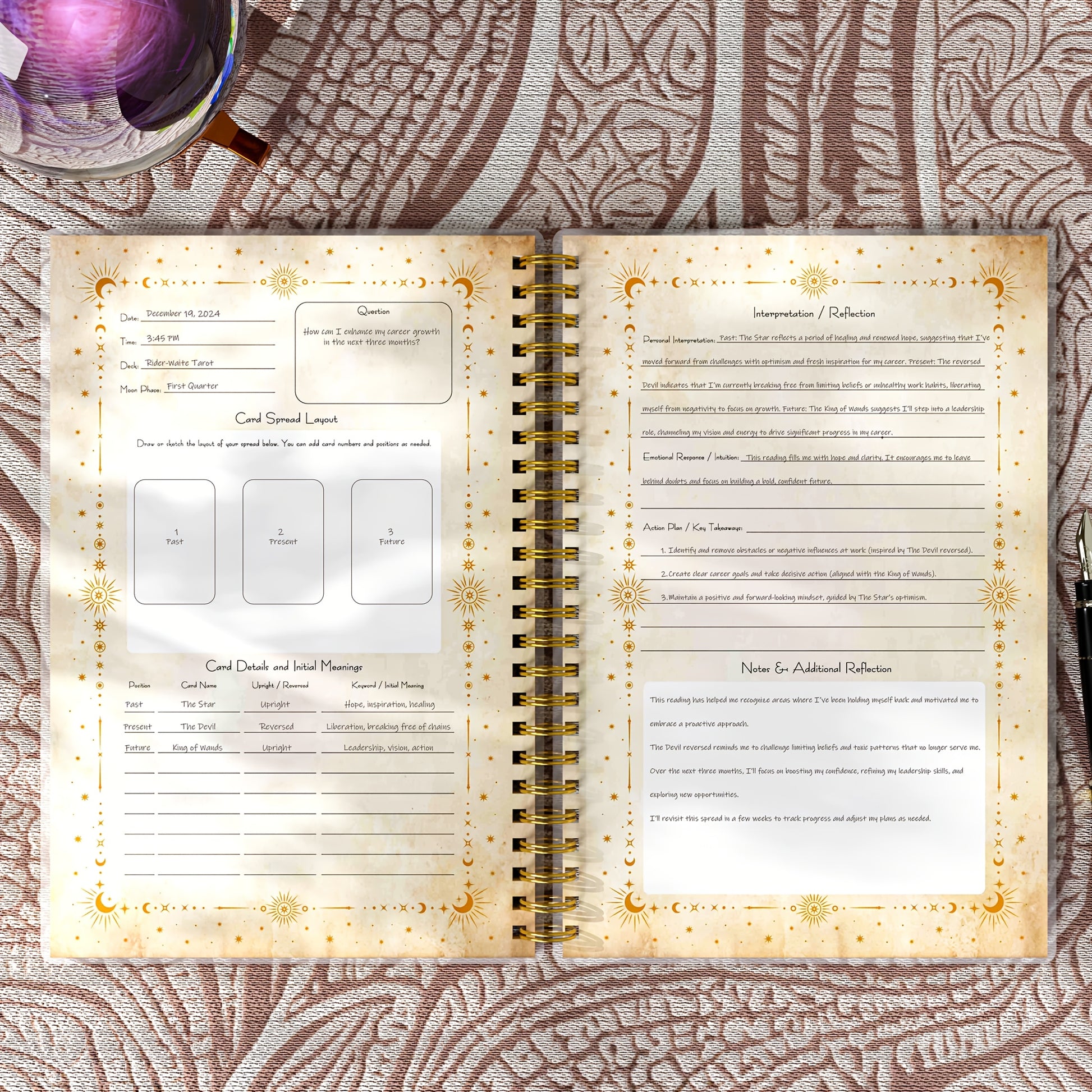 Tarot Journal for Card Reading, Daily Tracker and Reflection Planner, Mystic Notebook for Beginners and Experts, Divination and Manifestation Journal, A5 Planner for Tarot Spreads and Interpretations