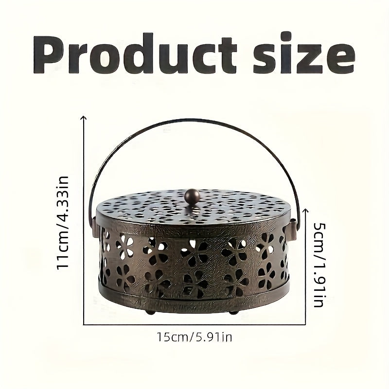 [Vintage Coil Holder] Portable Metal Mosquito Coil Holder with Handle | Vintage Style Iron Incense Burner for Home & Outdoor Decor