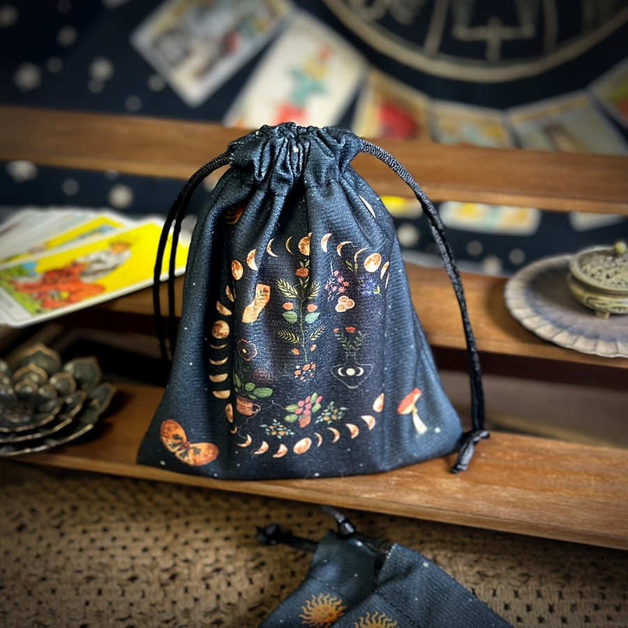 1pc Tarot Pouch, Astrological Celestial Moon Phase Designs, Polyester, Multipurpose Storage Bag, Small, Women'S Change Purse, Non-Prop Banknotes, No Feathers, with Tarot Runes Constellation Witch Divination Accessories for Women, for Halloween