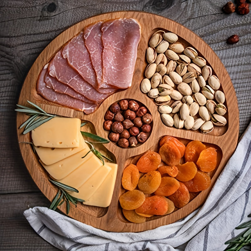 1pc Wooden Five Grids Cheese Board, Multifunctional Fruit Tray, Reusable Plate for Appetizer, Dessert, Candy, and Kitchen Decoration