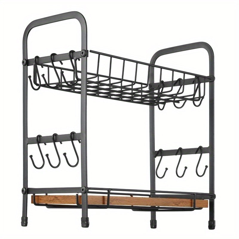 2 Tier Coffee Bar Organizer for Countertop with 12 Movable Hooks Mug Holder