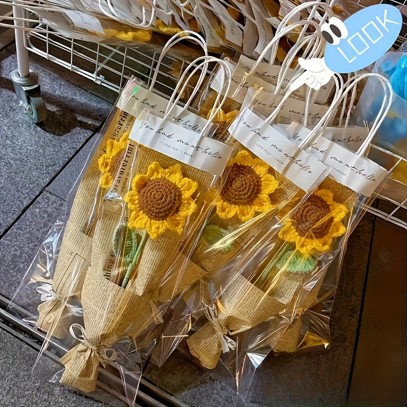 [Handmade Crochet Bouquet] Handmade 1pc Crochet Sunflower Bouquet | Textile Yarn Knitted Flowers, Art and Crafts, Ideal for Graduation, Home Decor, and Festive Arrangements, Christmas Present, Yarn, Available In 1/3pcs, Perfect for Room Decor