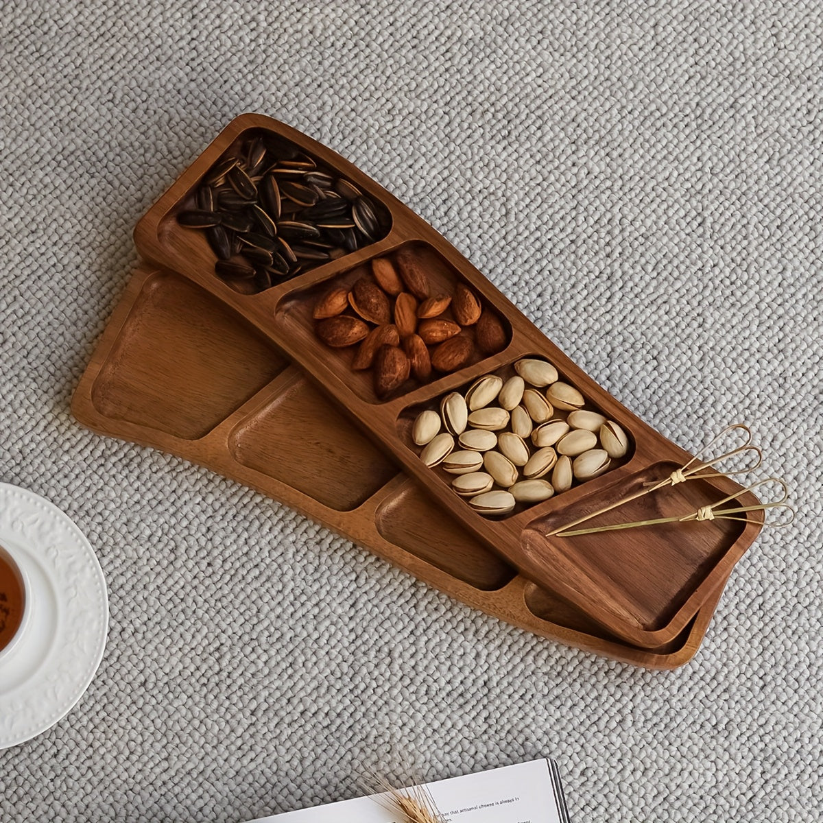 Versatile Wooden Snack Tray with 3/4 Compartments