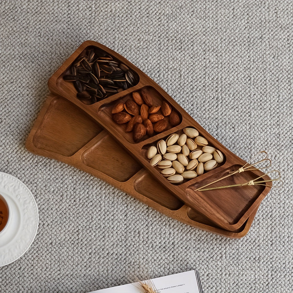 Versatile Wooden Snack Tray with 3/4 Compartments