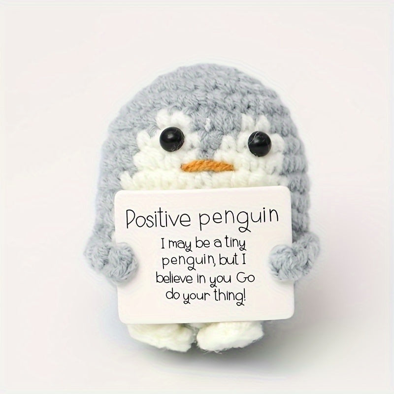 Cute Grey and White Handmade Crochet Positive Penguin - 1pc Emotional Support Penguin with Inspirational Card - Ideal for Birthday, Christmas, Valentine's Day Gifts