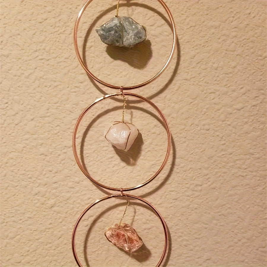 Vintage 7 Chakra Crystal Gemstone Wall Hanger - Rustic Hanging Ornament for Home Decor, Yoga & Spiritual Meditation, Natural Stones for Healing, Vintage Home Decor