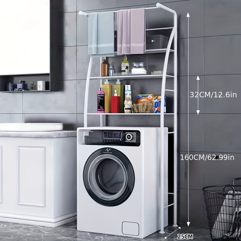 [Adjustable Storage Rack] 3-Tier Adjustable Over Washing Machine Storage Rack | Freestanding Stainless Steel Bathroom Organizer for Washer and Dryer, Space-Saving Utility Shelves for Laundry Room, White, Laundry Room Accessories, Standing Shelf
