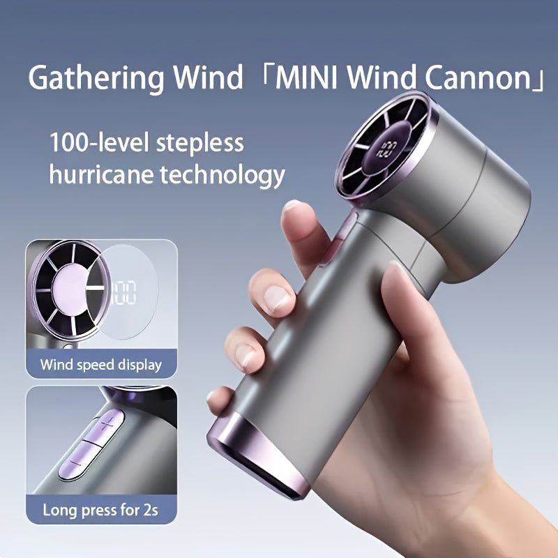 1pc Portable Turbo Handheld Fan with LED Display, 100-Speed Adjustable Mini Fan - USB Charging, 3000Mah, Maximum Wind Speed 9M/S, for Cooling, Compact And Portable, Suitable for Travel/Camping/Outdoor