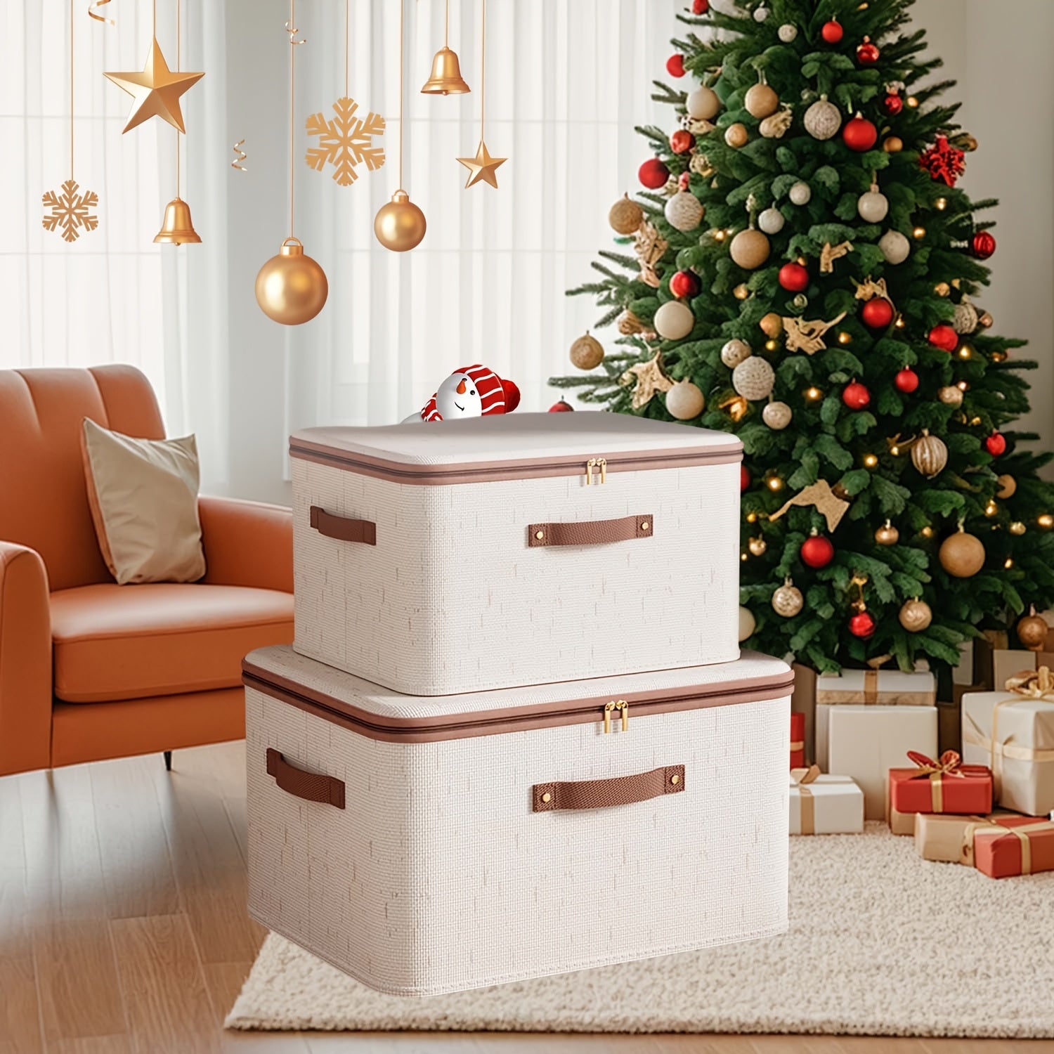 Linen Zipper Quilt Storage Bins with Lids, linen Fabric