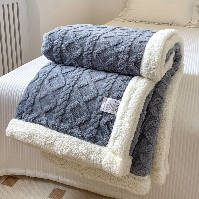 1pc Double-Sided Fleece Bed Blanket, Autumn And Winter Thickened Sofa Blanket, Air Conditioning Blanket, Suitable For All Seasons, Christmas present
