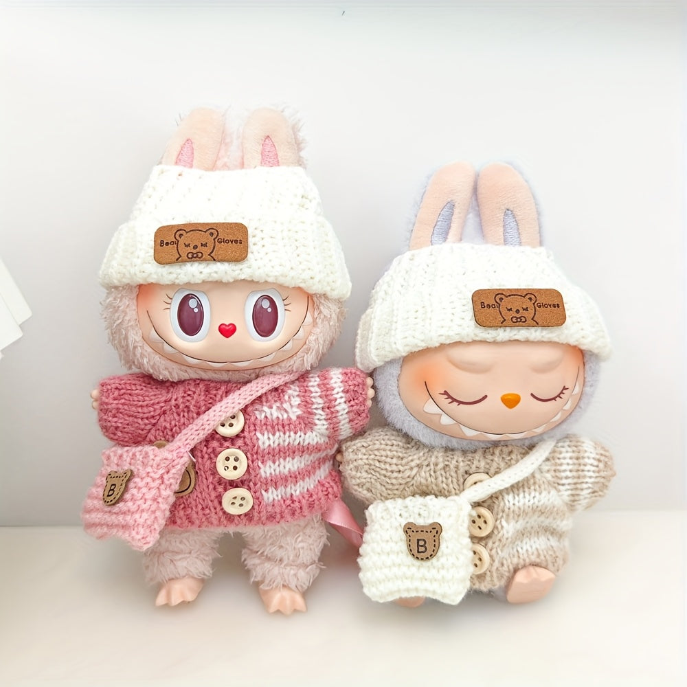 Labubu Fashion Clothing Set, Suitable for Dolls (No Dolls Included), Handmade 3-Piece Set, Cute Clothes, Bag, Hat, DIY Stylish And Fun Labubu Clothing Accessories, Perfect for Daughter'S Birthday, Anniversary, Or Holiday Gifts.