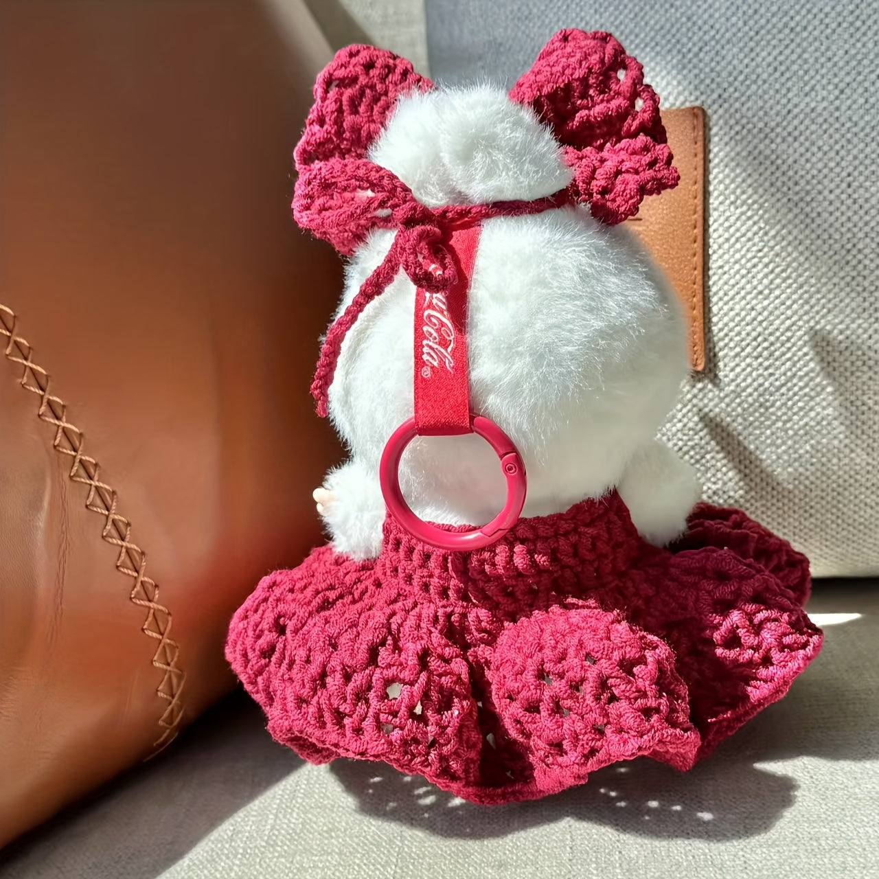 Labubu Red Bow Knit Dress - Limited Edition, Handmade Acrylic Fiber Outfit with Large Red Bow Hat, White Fur Trim, Cute Cartoon Character Design, Festive Holiday Attire, Festive Attire | Playful Design | Detailed Craftsmanship, Cute Clothes