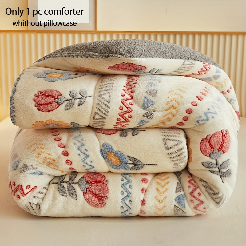 Cozy Boho Floral Snowflake Velvet Comforter - Soft, Light Beige-Friendly & Quilted for All Seasons - Machine Washable, Fade-Resistant Thick Bedding for Bedroom & Guest Room, Christmas present