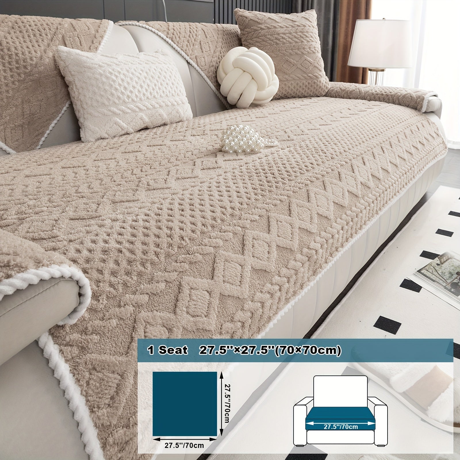 Classic Jacquard Shu Velveteen Sofa Cover - Pet-Friendly, Non-Slip, Machine Washable, Breathable 100% Polyester, 1pc