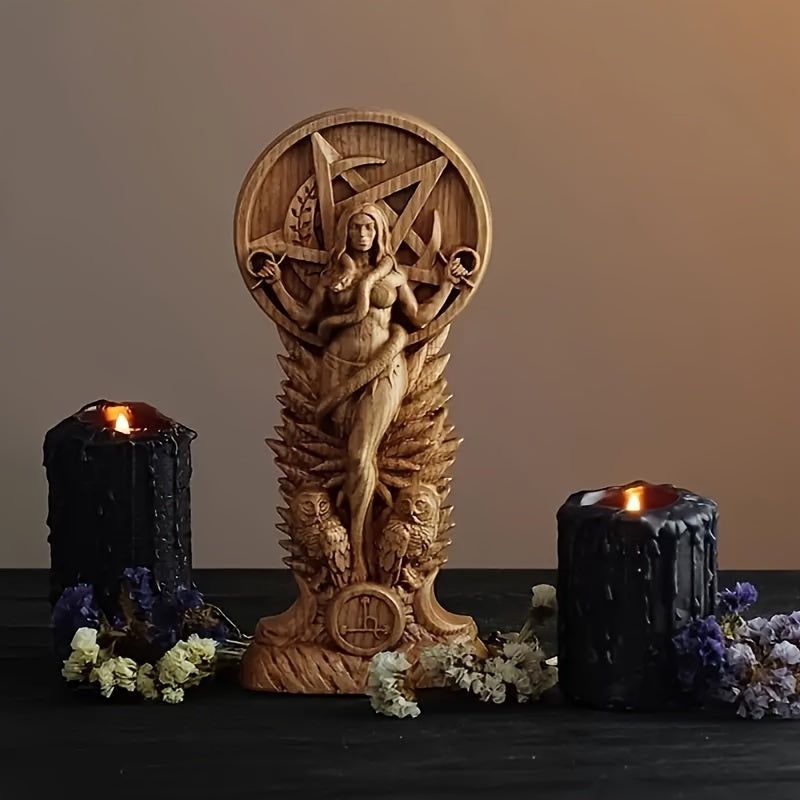 [Mystical Owl Spiritual Ornament] Resin Pagan Altar Goddess Statue, Witchcraft Snake Figurine, Wiccan Home Decor Sculpture, Mystical Owl Emblem, Spiritual Witchy Ornament