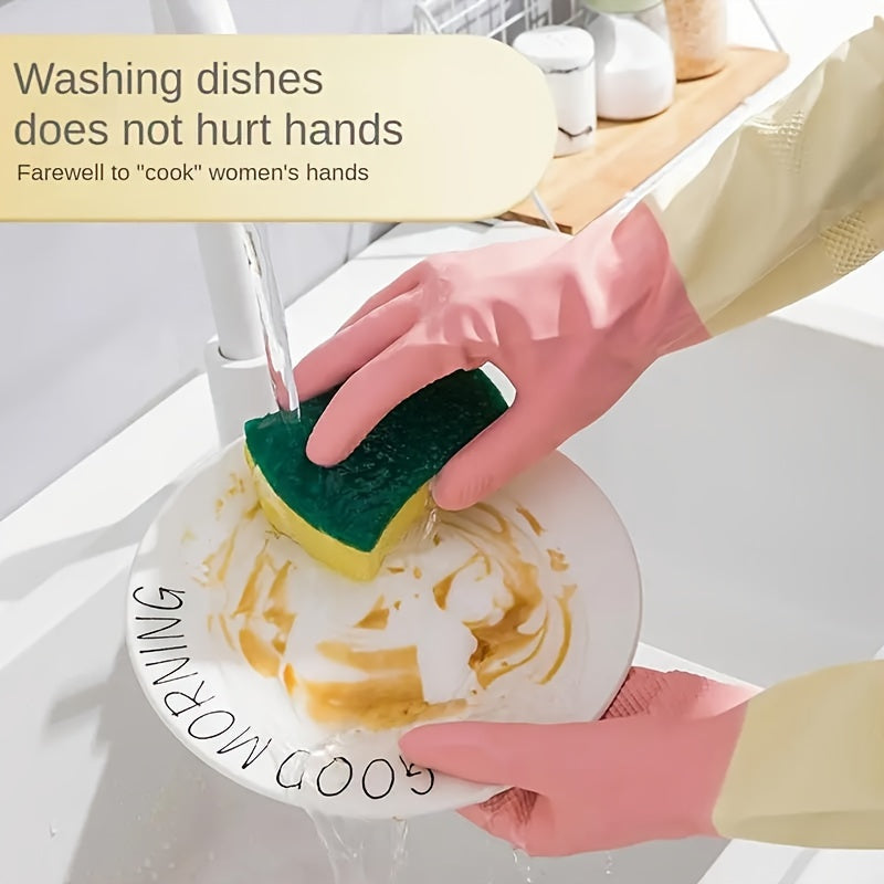 3 Pairs of Thick, Waterproof Latex Kitchen Gloves - Beige & Mint Green, Non-Slip Grip for Dishwashing, Cleaning, and Household Chores, Material, Perfect for Kitchens, Bathrooms, and Living Areas, Cleaning Gloves | Ergonomic Gloves | Durable Rubber Gloves,