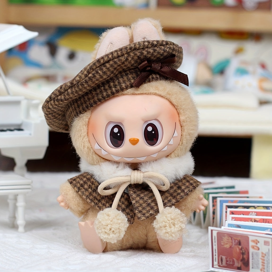 Labubu Fashion Clothes Set for Doll(NO Doll), Handcrafted Crochet 3pcs Set, Cute Clothes, Bag, Hat, DIY Stylish Fun Labubu Clothes Accessories for Daughter Birthdays, Anniversary Holiday Gifts