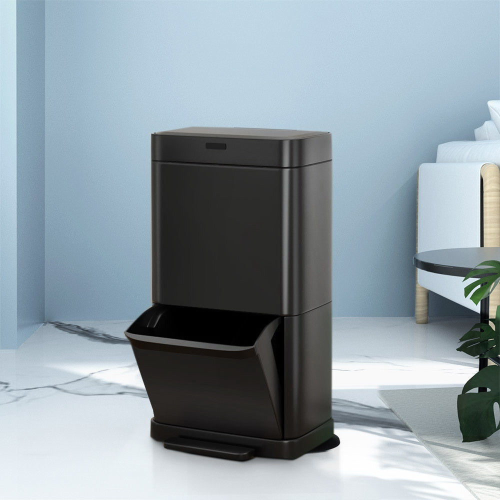 Devanti 70L Motion Sensor Bin Pedal Bins Rubbish Automatic Trash Can Black
