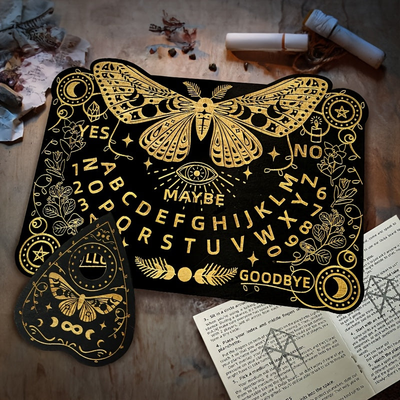 Wooden Butterfly-Themed Ouija Board Set with Instructions - Engraved Spirit Board for Wiccan Altar & Party Decorations, Perfect for Winter, New Year