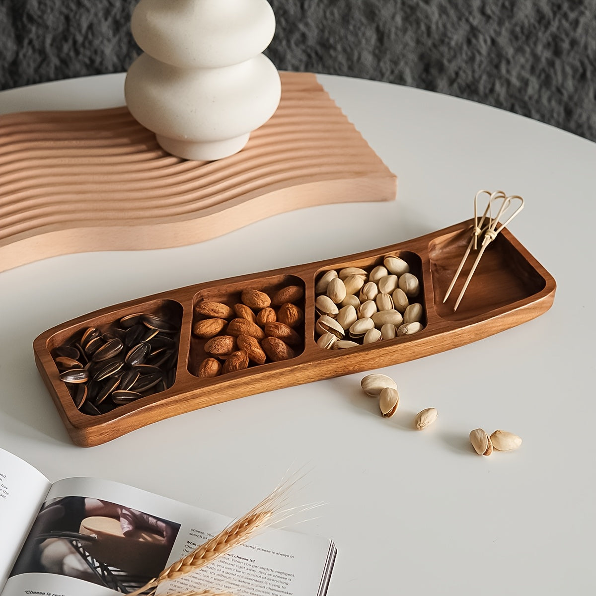 Versatile Wooden Snack Tray with 3/4 Compartments