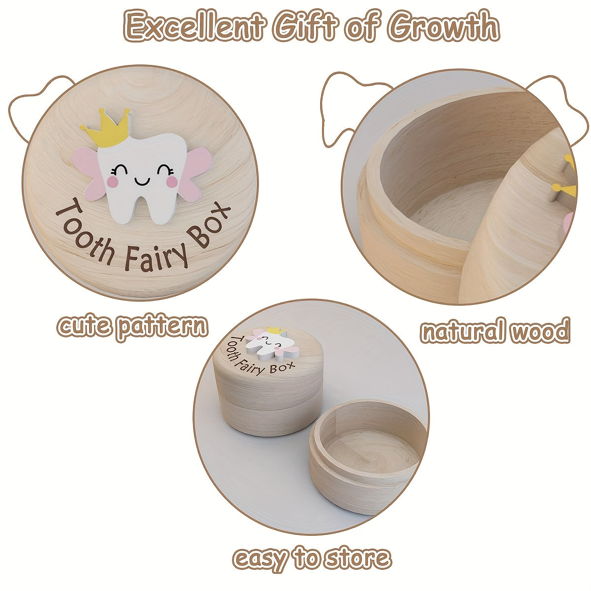 1pc Tooth Fairy Box, Cute Carved Wooden Box with 3D Tooth, Stores Lost Teeth, Souvenir Dropped Tooth Keepsake Storage Box Gift