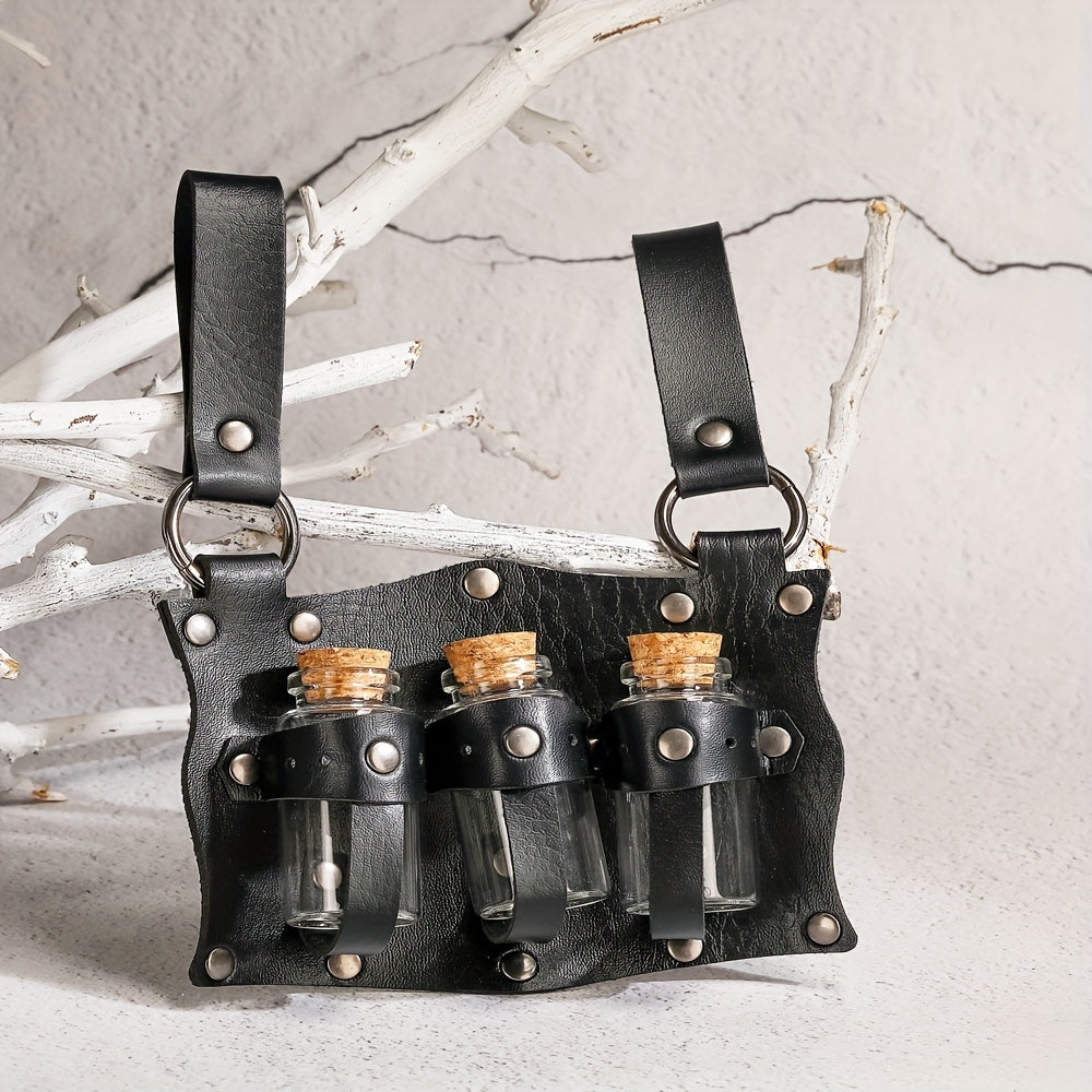 Medieval Faux Leather 3-bottle Cork Potion Bottle