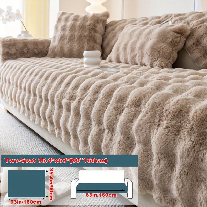 1pc Cozy Rabbit Plush Sofa Cover - Winter Warm, Thick, Soft, Non-Slip, Protective Furniture Protector for Bedroom, Office, Living Room Home Decor - Pet Favorite, Easy to Install, Machine Washable, Durable, and Stylish