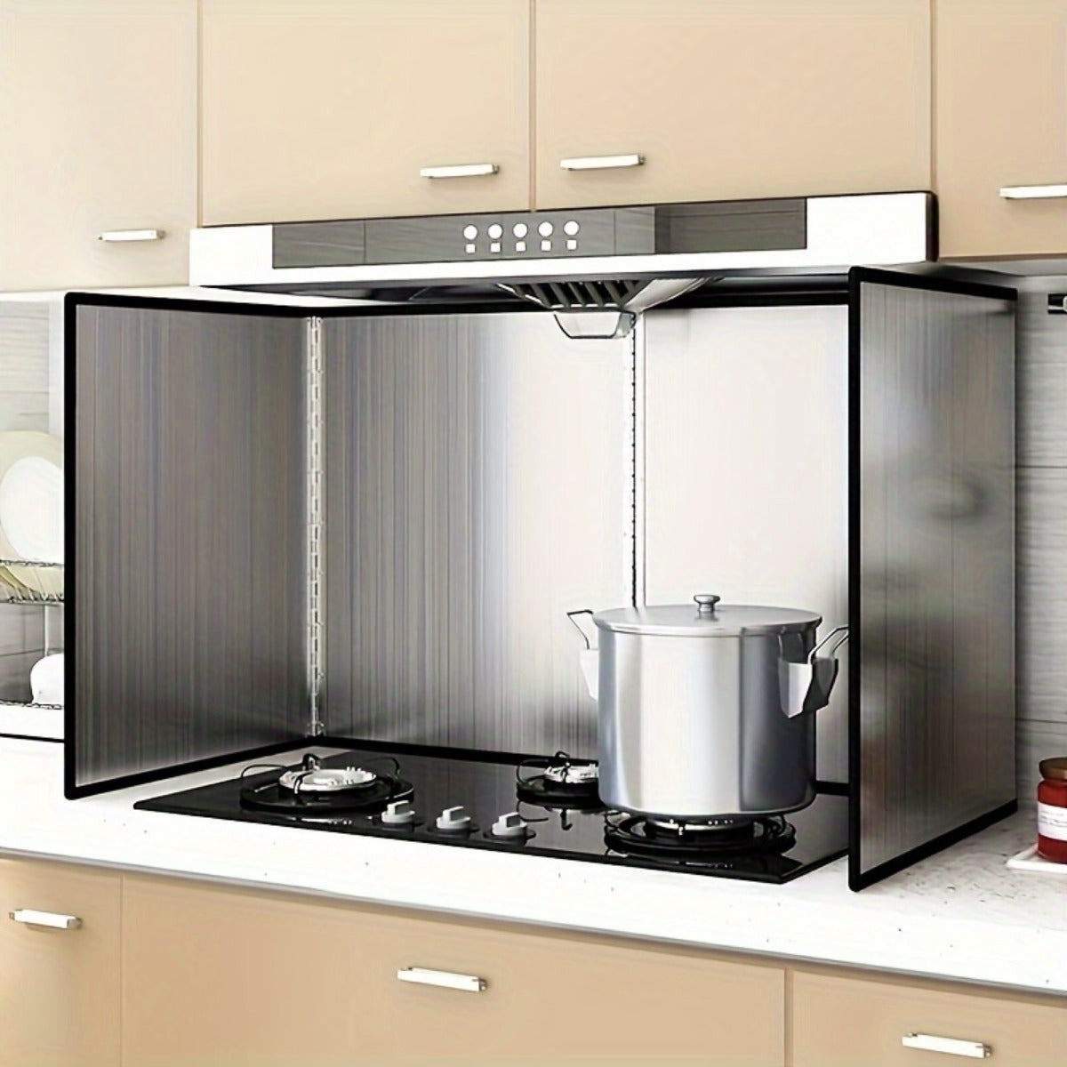One Stainless Steel Splash Screen Set - Heat Resistant, Non-Stick Kitchen Stove Protection - 2 Foldable Panels for Home, RV, Camping - 1pc Dual-Piece Design