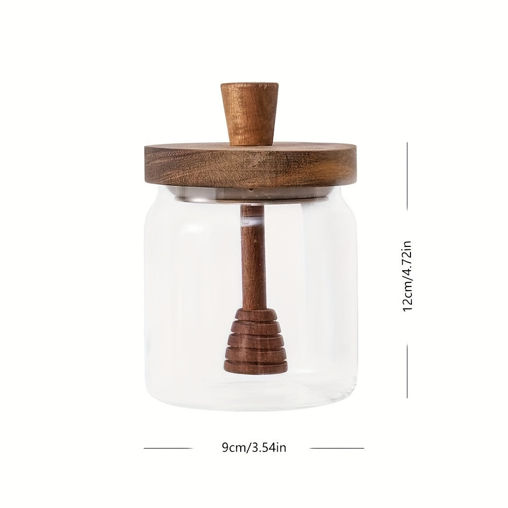 Deluxe Glass Honey Jar with Wooden Dipper and Lid