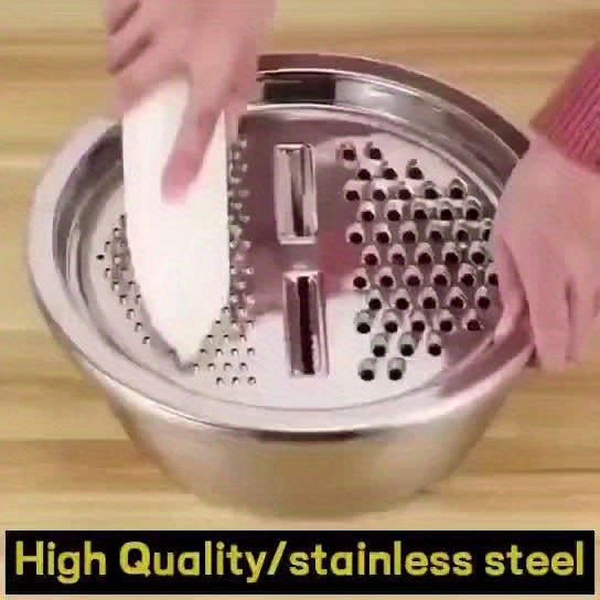 3pcs Stainless Steel Kitchen Set with Integrated Grinder, Multi-Purpose Filter and Mixing Bowl - Ideal for Cleaning and Slicing Fruits, Vegetables, and Cheese | Food Safety with Drainage System, Perfect for Home Cooking, Kitchen Grinder