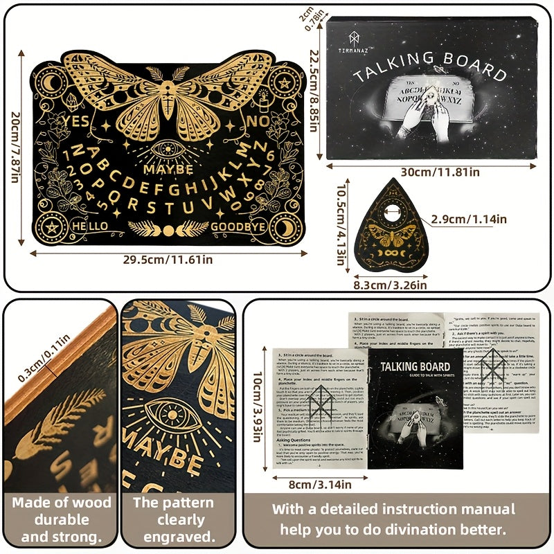 Wooden Butterfly-Themed Ouija Board Set with Instructions - Engraved Spirit Board for Wiccan Altar & Party Decorations, Perfect for Winter, New Year