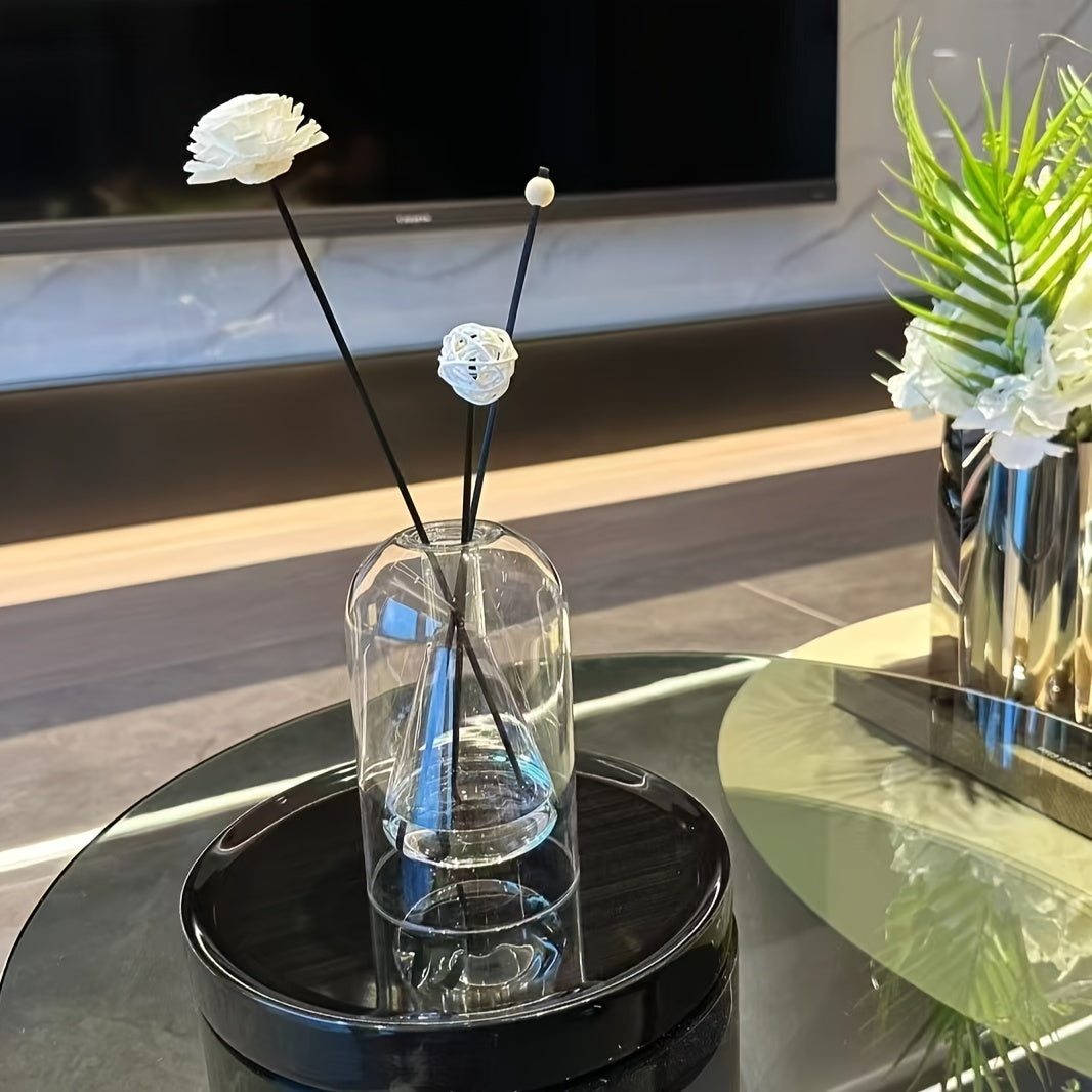 1pc Elegant Glass Diffuser Bottle - Geometric Design, Transparent, No-Flame Required, Ideal for Home Freshness & Longevity, Rattan Reed Diffuser (Stick Not Included), Diffuser for Home