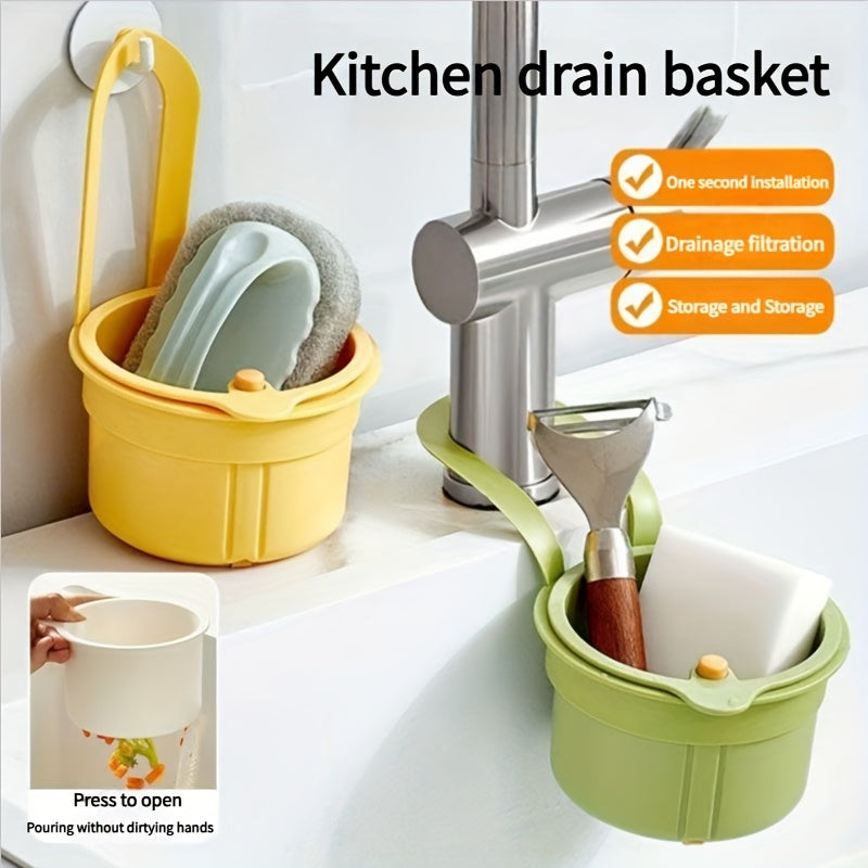 [1-Pack Multi-Function Filter] 1-Pack Multi-Function Hanging Filter Sink Basket | Durable Plastic, Spacesaving Design, Sturdy Construction, Push-Button Drainage & Storage, Separate Filter Design, One-Second Installation for Kitchen & Bathroom Organization