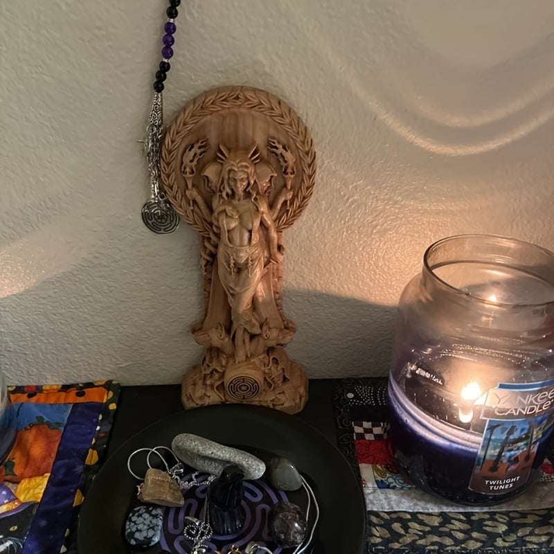 Handcrafted Wooden Hecate Statue for Home Decor – Indoor/Outdoor Pagan Goddess Ornament