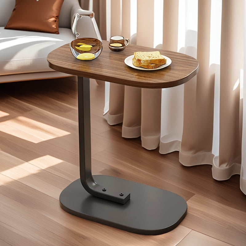 Portable C-shaped wooden edge table in Art Deco style, minimalist sofa edge table, style small edge table, modern living room decor furniture, and stable legrests