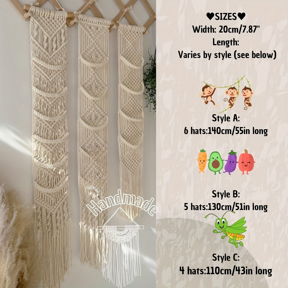 1pc Unique Handmade Wall-Mounted Bohemian Macrame Hat Rack