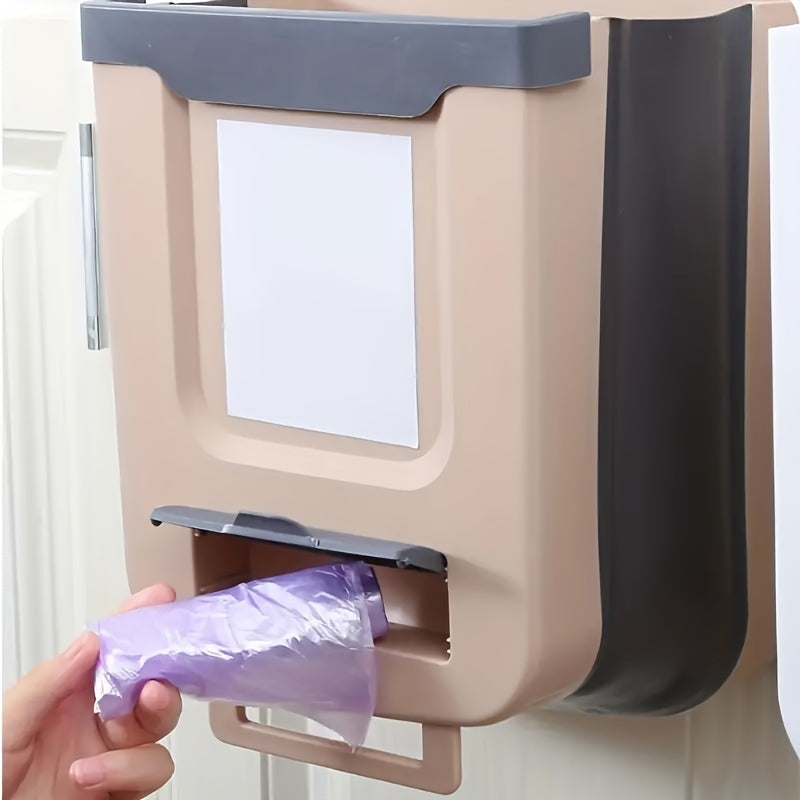 [Creative Sorting, Space-Saving] 1pc Space-Saving Large Foldable Hanging Trash Can - Wall-Mounted Waste Basket for Kitchen Cabinet Doors with Creative Sorting Feature, No Electricity Required, Modern Kitchen Accessory