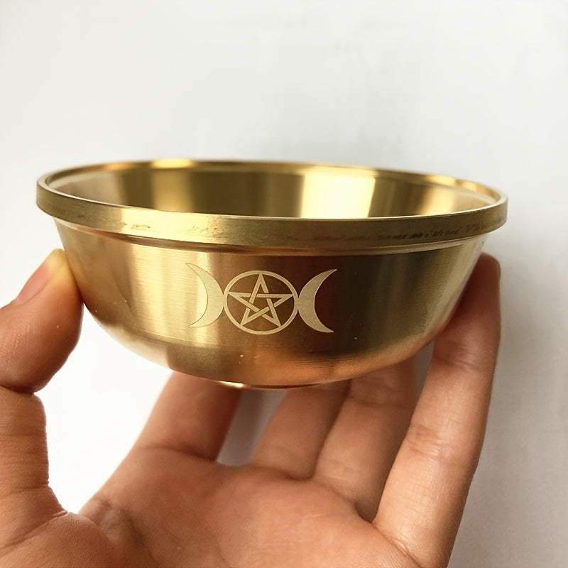 1pc Brass Altar Bowl with Golden Pentacle & Moon Design - Perfect for Witchcraft, Divination & Astrology - Ideal Home Decor for Christmas, Halloween, Easter, Hanukkah, Thanksgiving