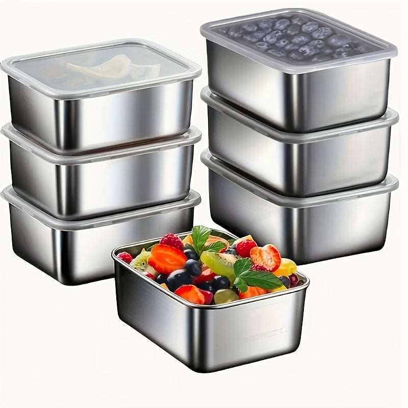 [Stainless Steel Storage Containers] 7pcs Leakproof Stainless Steel Food Storage Containers - Flip-Top Lids, Stackable for Outdoor Camping, Family Gatherings, Office & School