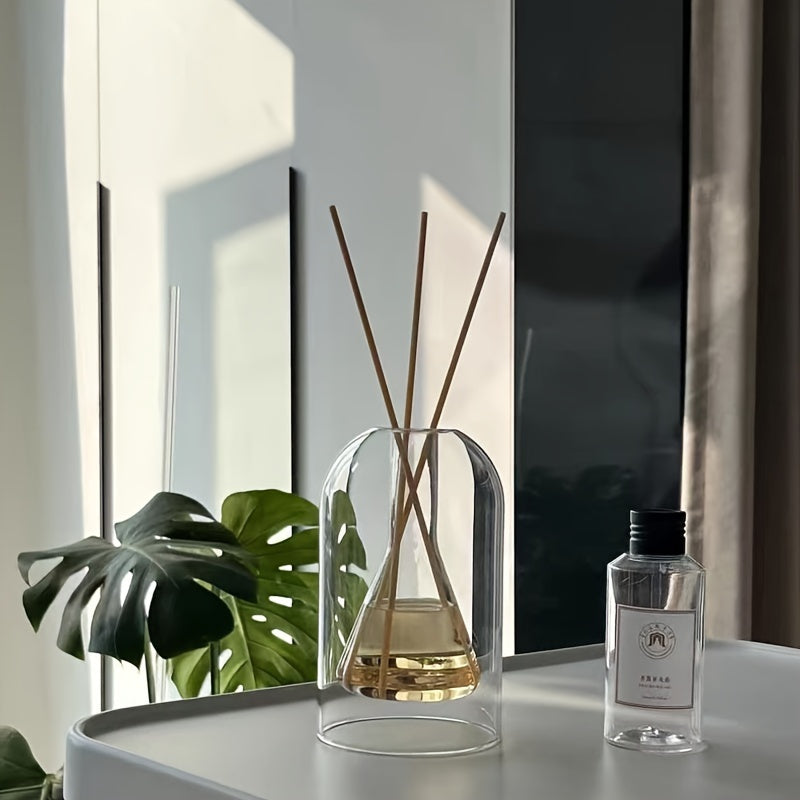 1pc Elegant Glass Diffuser Bottle - Geometric Design, Transparent, No-Flame Required, Ideal for Home Freshness & Longevity, Rattan Reed Diffuser (Stick Not Included), Diffuser for Home