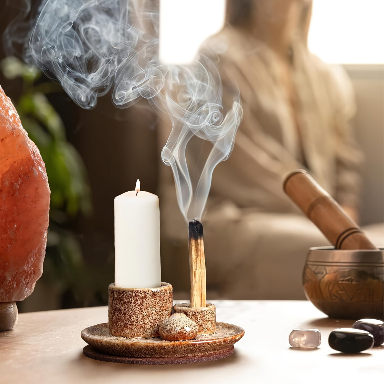 1pc 4-in-1 Ceramic Incense Burner Holder – Palo Santo & Sage Smudge Stand with Stick & Candle Holder, Elegant Home Decor for Meditation, Yoga, and Aromatherapy Relaxation, Home Relaxation | Rustic Ceramic Holder | Terracotta Design, Incense Holder